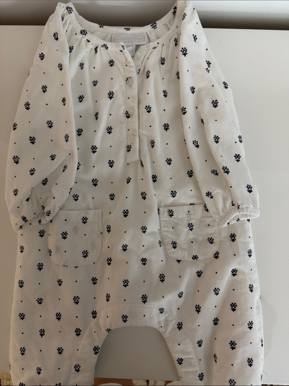 New The little white company White Baby Romper with Navy Floral Print